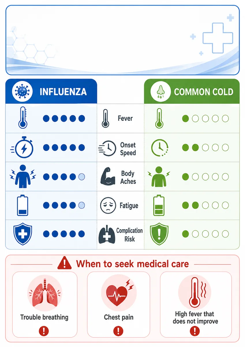 ChatGPT 生成的流感與感冒比較 infographic
