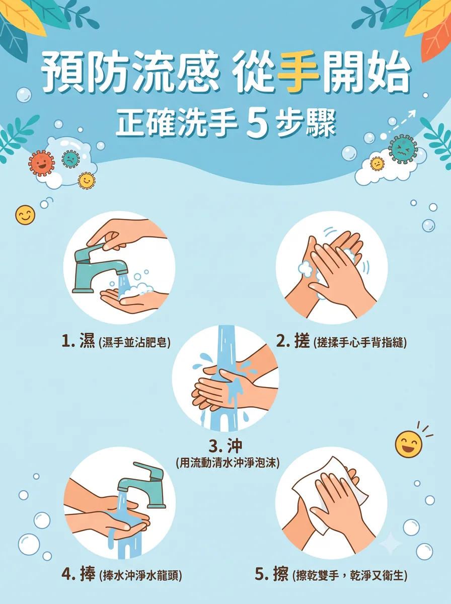 Gemini 生成的含中文標題預防流感衛教海報